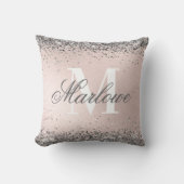 シルバーグリッターオン赤面ピンクモノグラム クッション (正面)