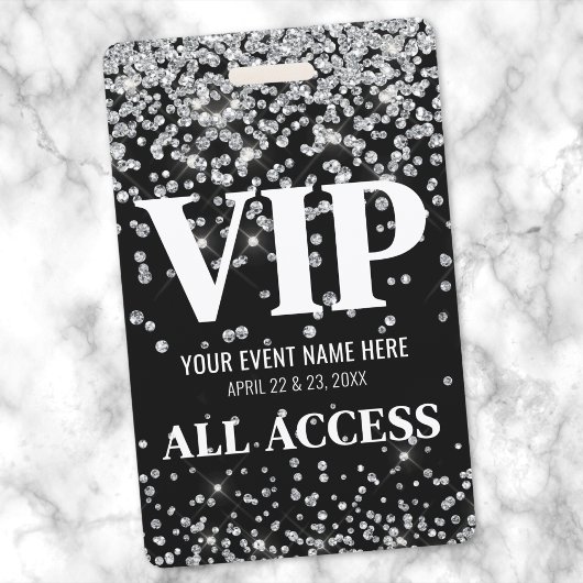 シルバーグリッターカスタムVIPパスイベント バッジ