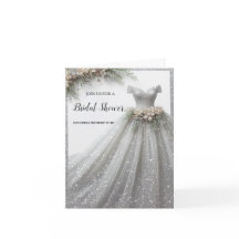 シルバーグリッターガウンドレスブライダルシャワー招待
