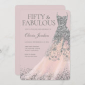 シルバーグリッターガウン&赤面50thバースデーパーティー 招待状 (正面/裏面)
