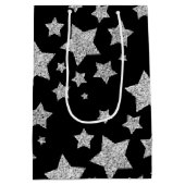 シルバーグリッターキラキラ星模様ブラック ミディアムペーパーバッグ (裏面)