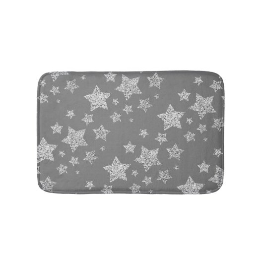 シルバーグリッターキラキラ星模様ライトグレー バスマット (正面)