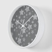 シルバーグリッターキラキラ星模様ライトグレー 壁時計 (傾斜)