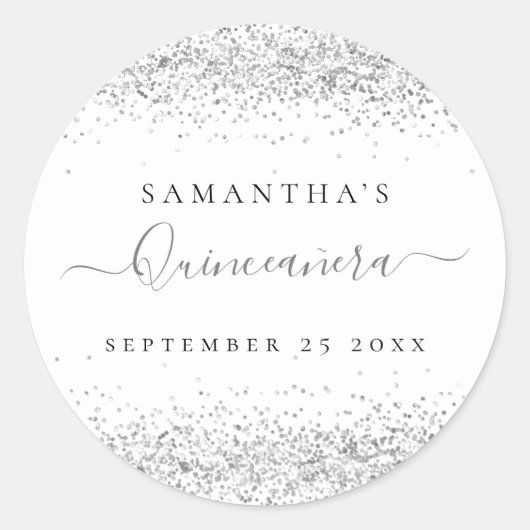 シルバーグリッターキンセアニラ氏名日付 ラウンドシール (正面)