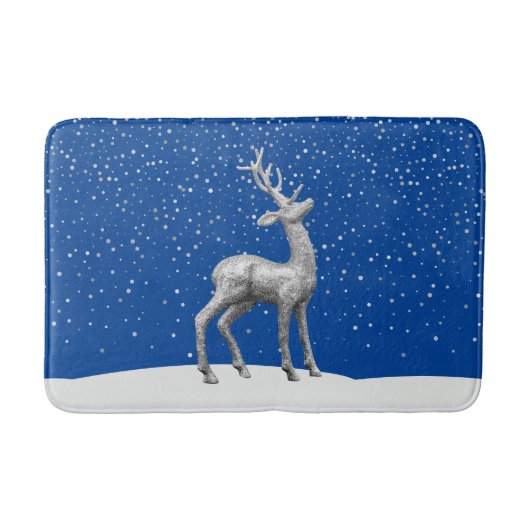 シルバーグリッタークリスマストナカイin雪 バスマット (正面)
