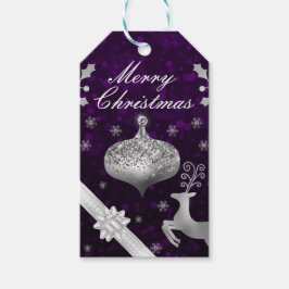 シルバーグリッタークリスマスバウブルとリボン ギフトタグ