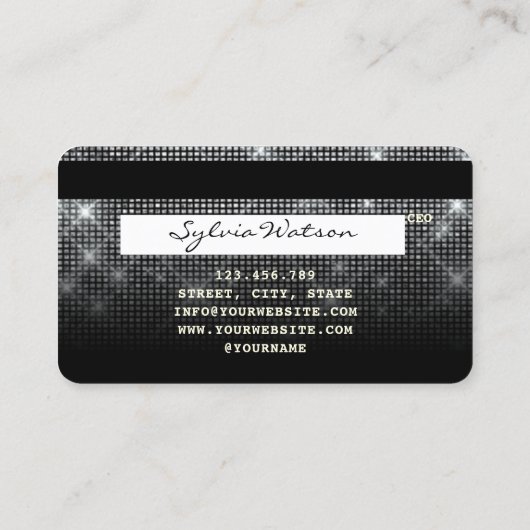 シルバーグリッタークレジットカードスタイル モダン 名刺 (裏面)