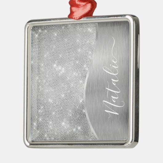 シルバーグリッターグラきらきら光るムメタパーソナライズされたリック メタルオーナメント (左)