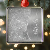 シルバーグリッターグラきらきら光るムメタパーソナライズされたリック メタルオーナメント