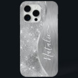 シルバーグリッターグラきらきら光るムメタパーソナライズされたリック iPhone 15 PRO MAXケース<br><div class="desc">この銀色のつや消し金属と魅力的なグリッターのケーフェイクスを、おパターン（の模様が）ある客様の名前をカスタムするで簡単にカスタマイズできます。</div>