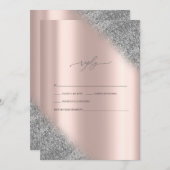 シルバーグリッターグラデーションバラ金ゴールドウェディングRSVP 招待状 (正面/裏面)