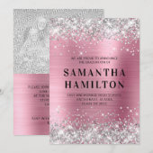 シルバーグリッターグラデーションピンクフォイル卒業 案内状 (正面/裏面)