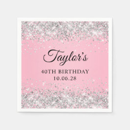 シルバーグリッターグラデーションピンク40歳 スタンダードカクテルナプキン