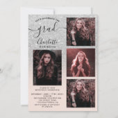 シルバーグリッターグラデーションピンク5枚の写真の卒業 招待状 (裏面)