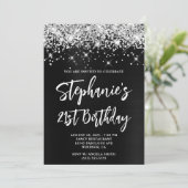 シルバーグリッターグラデーションブラックはっきりした21歳の誕生日 招待状 (スタンド正面)