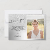 シルバーグリッターグラデーションメタリック3枚Sweet 16 サンキューカード (正面)