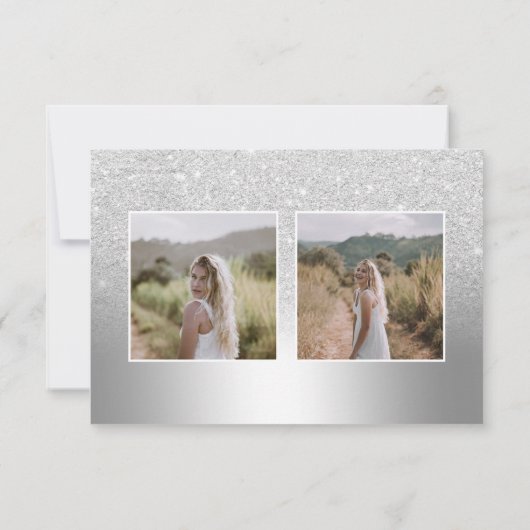 シルバーグリッターグラデーションメタリック3枚Sweet 16 サンキューカード (裏面)