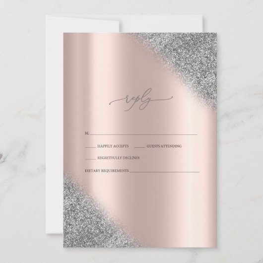 シルバーグリッターグラデーションローズゴールド結婚式RSVP   招待状 (正面)