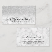 シルバーグリッターグラデーション大理石メイクアップヘアサロン 名刺 (正面/裏面)