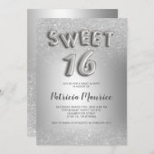 シルバーグリッターグラデーション文字グレーのフォイル甘い16 招待状 (正面/裏面)
