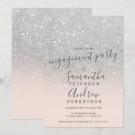 シルバーグリッターグラデーション赤面ピンクスクリプト婚約 招待状