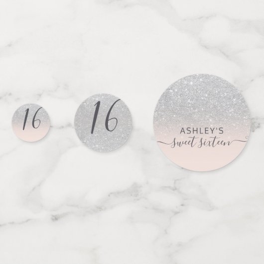 シルバーグリッターグラデーション赤面ピンク写真Sweet 16 コンフェッティ (裏面)