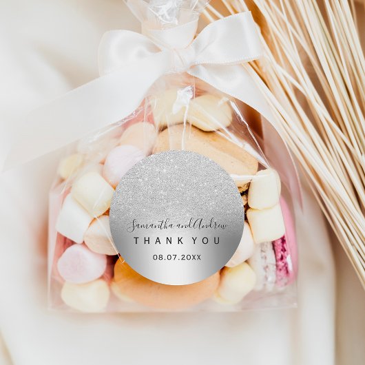 シルバーグリッターグラデーション金属箔ありがとう ラウンドシール