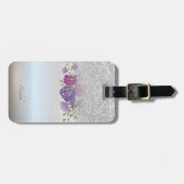 シルバーグリッターグラデーション《写真》ぼけ味、花パーソナライズされた- ラゲッジタグ (正面横)
