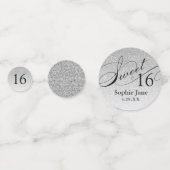 シルバーグリッターグラムパーソナライズされたスウィート16紙吹雪 コンフェッティ (正面)