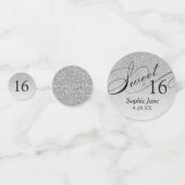シルバーグリッターグラムパーソナライズされたスウィート16紙吹雪 コンフェッティ (裏面)