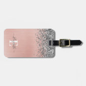 シルバーグリッターグラムピンクつや消しメタルモノグラム ラゲッジタグ (正面横)