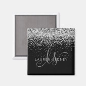 シルバーグリッターグラムモノグラム名 マグネット (正面/裏面)