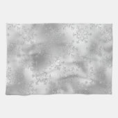 シルバーグリッターグリッツィースノーフレークスクリスマス キッチンタオル (横)