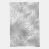 シルバーグリッターグリッツィースノーフレークスクリスマス キッチンタオル (縦)