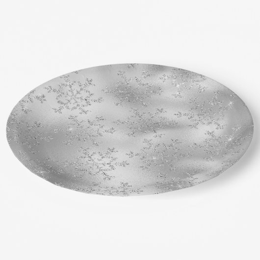 シルバーグリッターグリッツィースノーフレーク ペーパープレート (アングル)