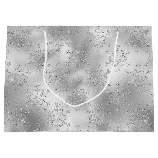シルバーグリッターグリッツィースノーフレーク ラージペーパーバッグ (正面)