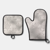 シルバーグリッターグリッツィースノーフレーク 鍋つかみ&鍋敷きセット (正面)