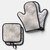 シルバーグリッターグリッツィースノーフレーク 鍋つかみ&鍋敷きセット (正面/裏面)