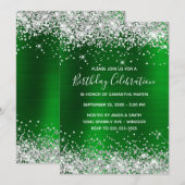 シルバーグリッターグリーンフォイル誕生祝い 招待状 (正面/裏面)