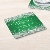 シルバーグリッターグリーン40歳の誕生日 スクエアペーパーコースター (アングル)