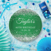 シルバーグリッターグリーン40歳の誕生日 ペーパープレート (パーティー)