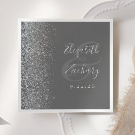 シルバーグリッターグレイ結婚ズのナプキンス スタンダードカクテルナプキン