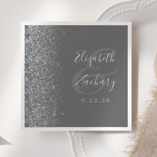 シルバーグリッターグレイ結婚ズのナプキンス スタンダードカクテルナプキン