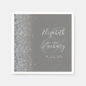シルバーグリッターグレイ結婚ズのナプキンス スタンダードカクテルナプキン (正面)