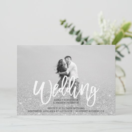 シルバーグリッターグレーシック結婚写真 招待状 (スタンド正面)