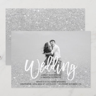 シルバーグリッターグレーシック結婚写真 招待状
