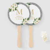 シルバーグリッターグレーフローラモノグラム ハンドファン (正面&裏面)