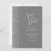シルバーグリッターグレー 結婚式の延期・日程変更のお知らせ 案内状 (正面)