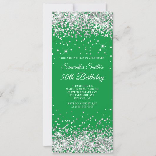 シルバーグリッターケリーグリーン50誕生日 招待状 (正面)