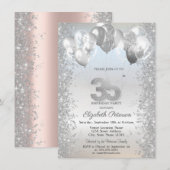 シルバーグリッターコンフェッティバルーン 35歳の誕生日 招待状 (正面/裏面)